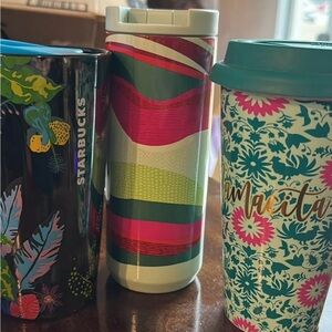 Starbucks Vibrant Mug Trio with Floral and Abstract Designs